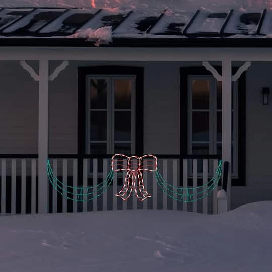 Northlight 3-Piece Lighted Red Bow And Green Swag Christmas Decoration 7 Northlight 3-Piece Lighted Red Bow And Green Swag Christmas Decoration - Image 5