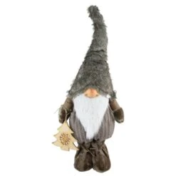 Northlight 33" Gray & White Woodland Gnome With Striped Pants Christmas Figurine