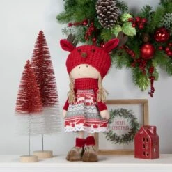 Northlight 16'' Little Nordic Girl In Moose Antler Hat Christmas Figure -Christmas Designers Store D676315S 2