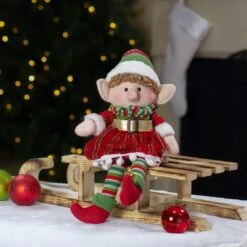 Northlight 14'' Red And Green Plush Jingle Bell Girl Elf Christmas Figure 10 Northlight 14'' Red And Green Plush Jingle Bell Girl Elf Christmas Figure -Christmas Designers Store D676334S 2