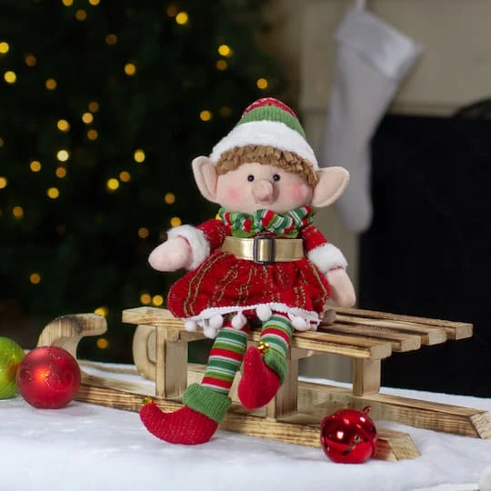 Northlight 14'' Red And Green Plush Jingle Bell Girl Elf Christmas Figure 5 Northlight 14'' Red And Green Plush Jingle Bell Girl Elf Christmas Figure - Image 3