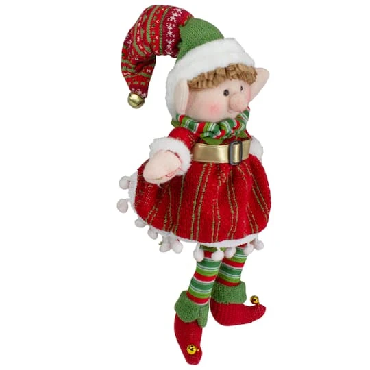 Northlight 14'' Red And Green Plush Jingle Bell Girl Elf Christmas Figure 6 Northlight 14'' Red And Green Plush Jingle Bell Girl Elf Christmas Figure - Image 4