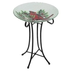 Northlight 21" Red Cardinal & Pine Cone Glass Bird Bath With Stand -Christmas Designers Store D716931S 4