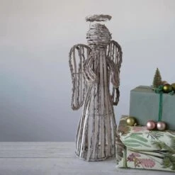 Hello Honey® 22" White Washed Handwoven Rattan Decorative Angel 8 Hello Honey® 22" White Washed Handwoven Rattan Decorative Angel -Christmas Designers Store D758748S 2