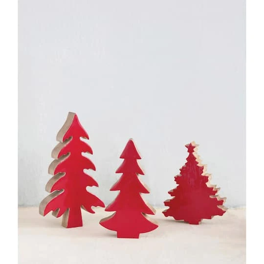 Hello Honey® 9.5" Red Enameled Mango Wood Christmas Tree Décor 5 Hello Honey® 9.5" Red Enameled Mango Wood Christmas Tree Décor - Image 3