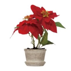 Hello Honey® 12" Faux Poinsettia In Round Cement Pot 6 Hello Honey® 12" Faux Poinsettia In Round Cement Pot -Christmas Designers Store D758809S 1 1