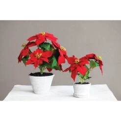 Hello Honey® 12" Faux Poinsettia In Round Cement Pot 7 Hello Honey® 12" Faux Poinsettia In Round Cement Pot -Christmas Designers Store D758809S 2