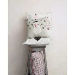 Hello Honey® Natural & Red Embroidered Trees Pillow -Christmas Designers Store D758813S 2