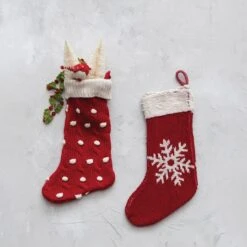 Hello Honey® 20" Red & Cream Snowflake Cotton Knit Stocking -Christmas Designers Store D758829S 2