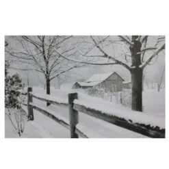 Northlight Snowy Winter Cabin Fiber Optic Lighted Canvas Wall Art