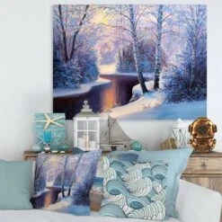 Designart Christmas Forest With River & Trees I Canvas Wall Art -Christmas Designers Store M20023700 1