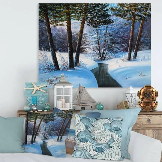 Designart Christmas Forest With River & Trees IIICanvas Wall Art 3 Designart Christmas Forest With River & Trees IIICanvas Wall Art