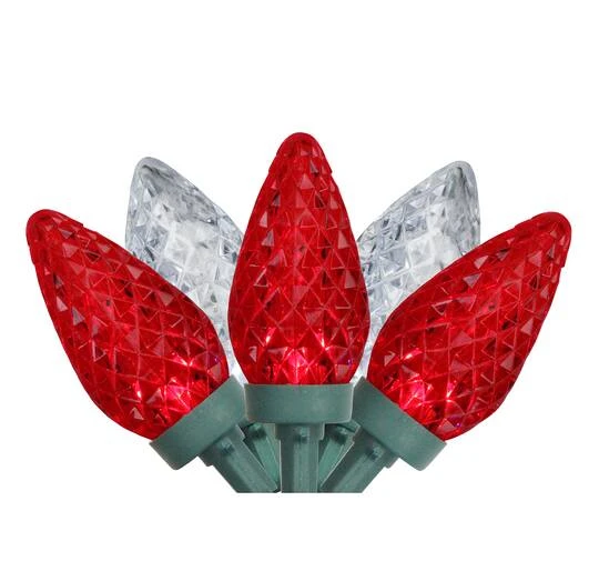 Northlight 100ct. Faceted LED C9 Christmas String Lights Red/Pure White 4 Northlight 100ct. Faceted LED C9 Christmas String Lights Red/Pure White - Image 2